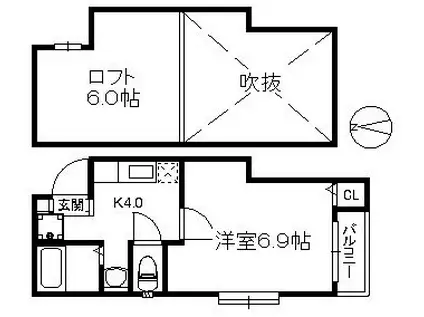 クリスタルK天神南 97(1K/1階)の間取り写真