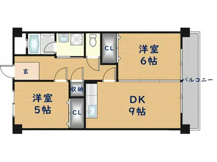 エステマール弥刀(2DK/6階)の間取り写真