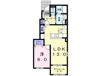 アンジュ・ブローテB(1LDK/1階)の間取り写真