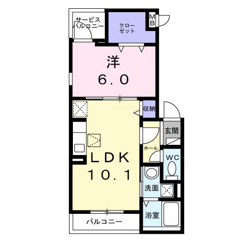 カサ・ベル(1LDK/1階)の間取り写真