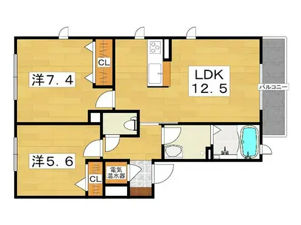 シャーメゾン長尾 B棟(2LDK/2階)の間取り写真