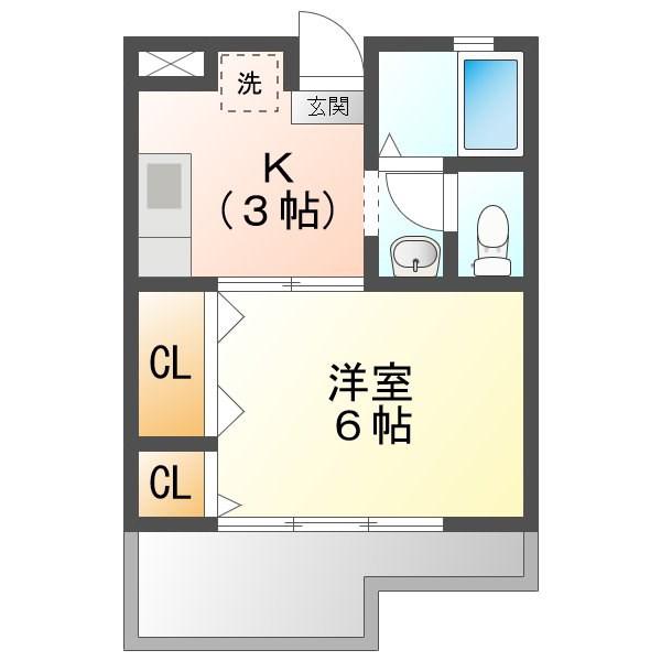 オルヴィエート(1K/3階)の間取り写真