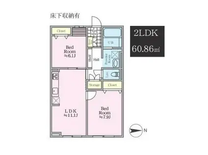 ティーリミテッド(2LDK/2階)の間取り写真
