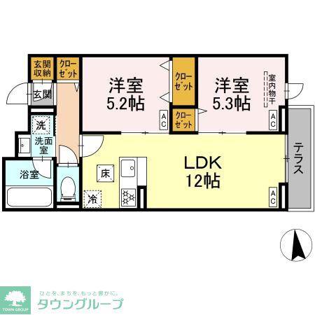 セレスティア東保木間II(2LDK/1階)の間取り写真