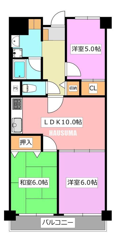 飛鳥山スカイハイツ(3LDK/4階)の間取り写真