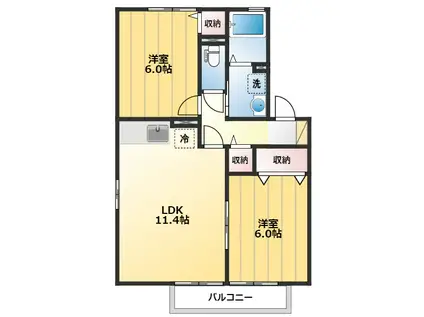 オークヒルズ弐番館(2LDK/2階)の間取り写真