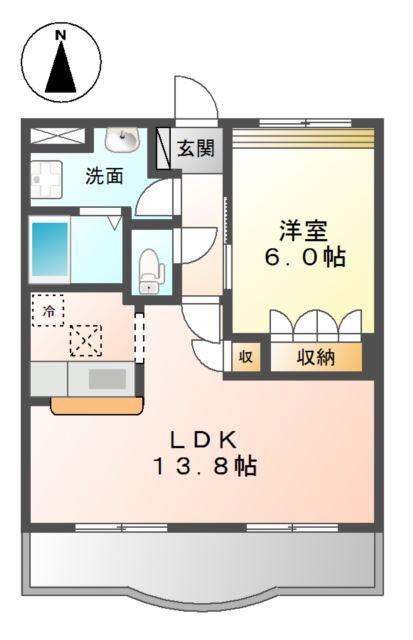 ディアベルジュII(1LDK/1階)の間取り写真