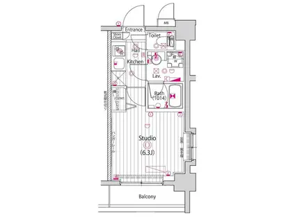 ガーラ・リバーサイド目黒(1K/2階)の間取り写真
