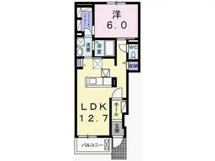 トレスオハス浜の宮(1LDK/1階)の間取り写真