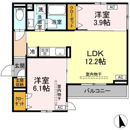 カルニュ(2LDK/3階)の間取り写真