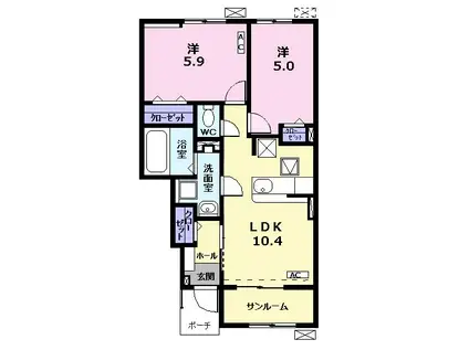 ジラソーレC(2LDK/1階)の間取り写真