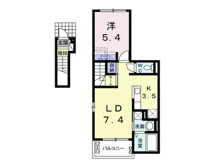 イースト ヒルズ(1LDK/2階)の間取り写真