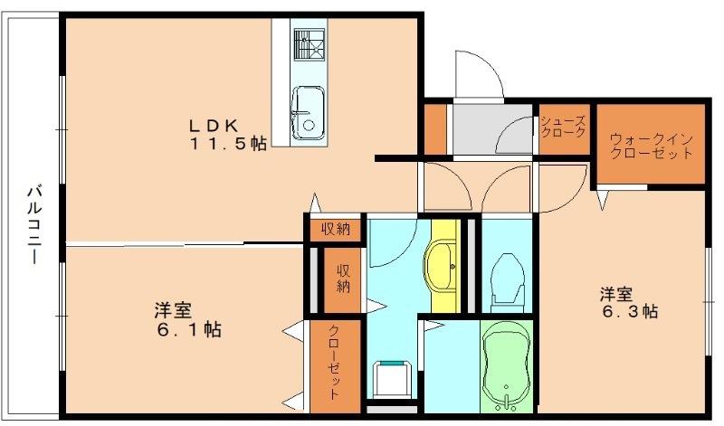 メゾンブランシュ(2LDK/1階)の間取り写真