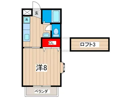 ジーラソーレ1977(1K/1階)の間取り写真