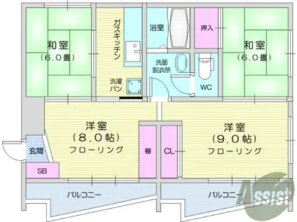 仙台中央マンション(4K/5階)の間取り写真