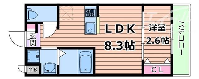 リアコート千里丘I ノース(1LDK/2階)の間取り写真