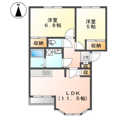 ルナ フレア(2LDK/2階)の間取り写真