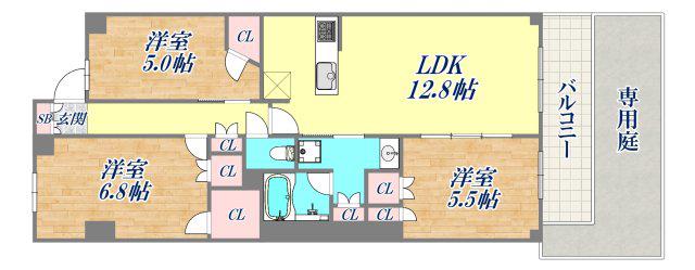 ミレーネ神戸住吉本町(3LDK/1階)の間取り写真