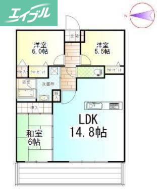 ファミール伊島(3LDK/5階)の間取り写真