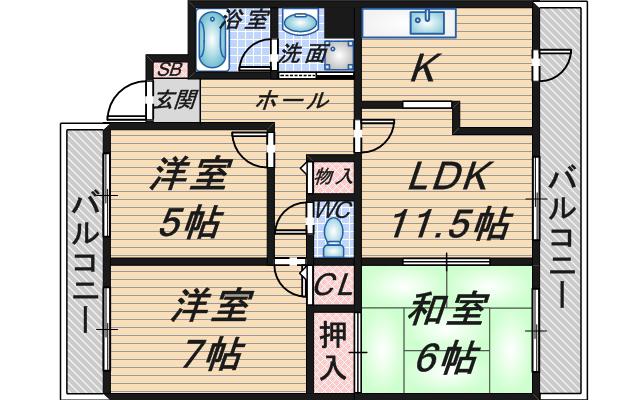 カーサエクセレント(3LDK/2階)の間取り写真