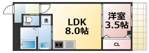 レジデンスコート森ノ宮(1LDK/1階)の間取り写真