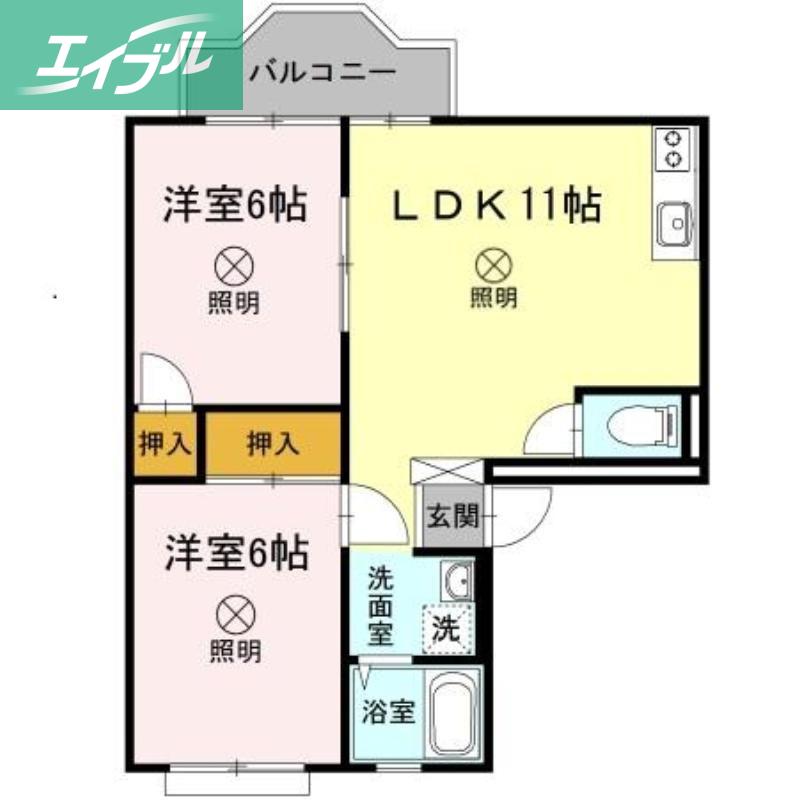 サンライフ下伊福(2LDK/3階)の間取り写真