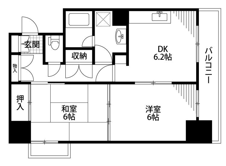 アクシス駅南ウエスト(2DK/4階)の間取り写真