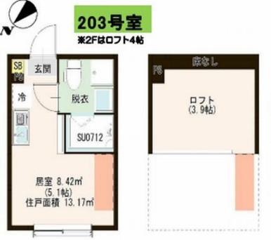ハーモニーテラス中台(ワンルーム/2階)の間取り写真