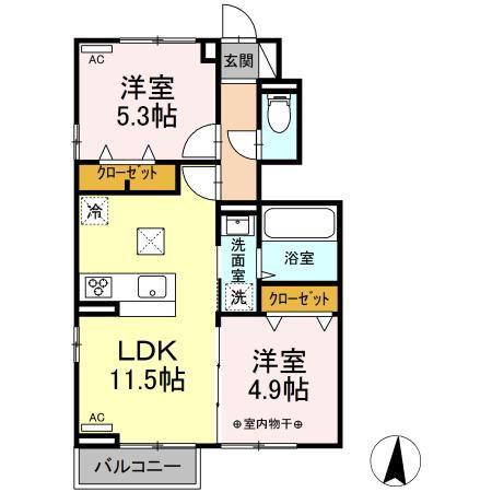 パークフラッツ桜木(2LDK/1階)の間取り写真