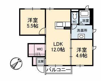 リバージュB棟(2LDK/1階)の間取り写真
