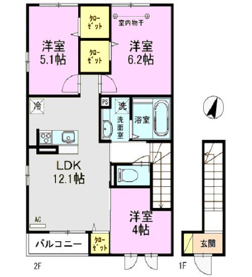 ブルームーン A(3LDK/2階)の間取り写真