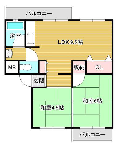 狭山遊園ハイツ5号棟(2LDK/5階)の間取り写真