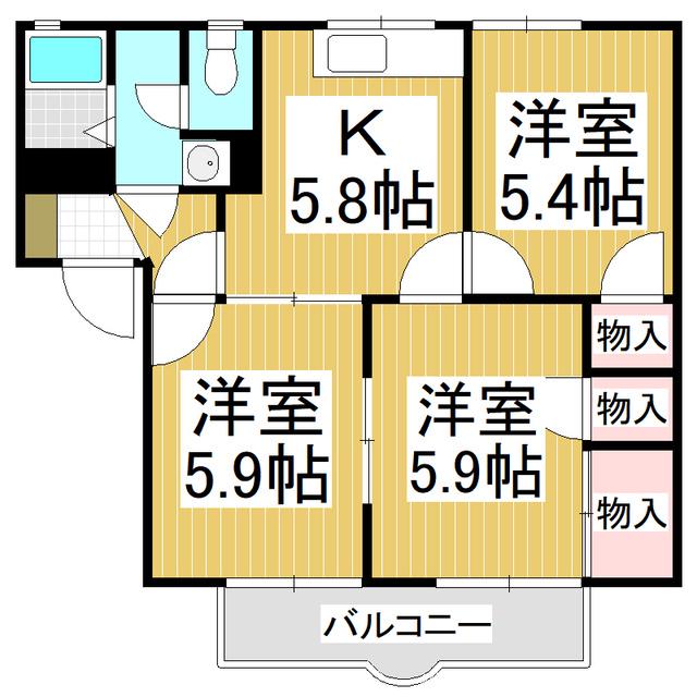 メゾンエクレールB棟(3K/2階)の間取り写真