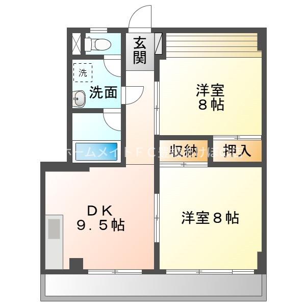 山本ビル(2LDK/4階)の間取り写真