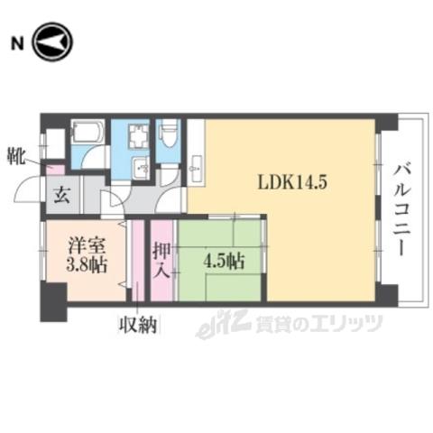 メゾン東生駒(2LDK/5階)の間取り写真