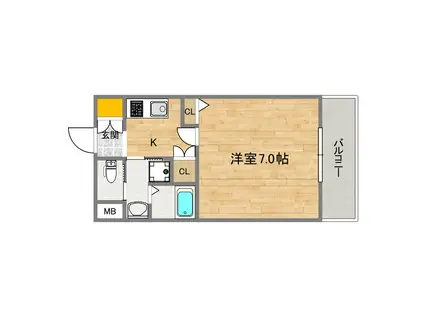 ふぁみゆ天王寺II(1K/2階)の間取り写真