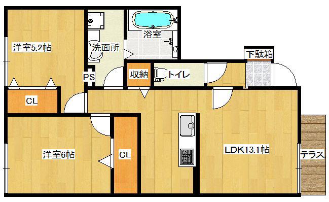 アクシスH(2LDK/1階)の間取り写真