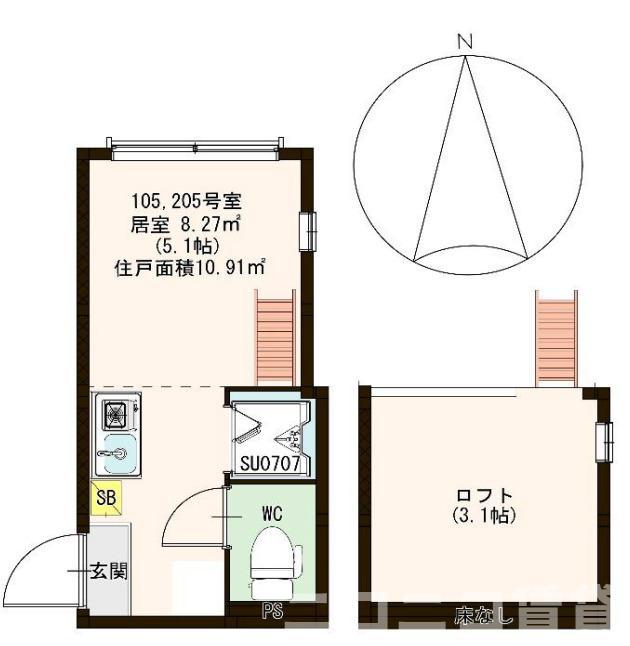 ハーモニーテラス新宿(ワンルーム/1階)の間取り写真