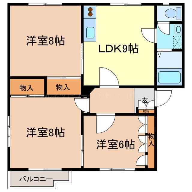 ドリームライフ倉石N棟(3LDK/2階)の間取り写真