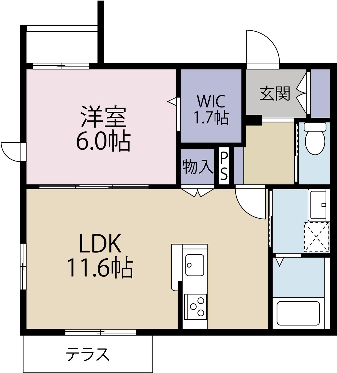 CREST 自由が丘(1LDK/1階)の間取り写真