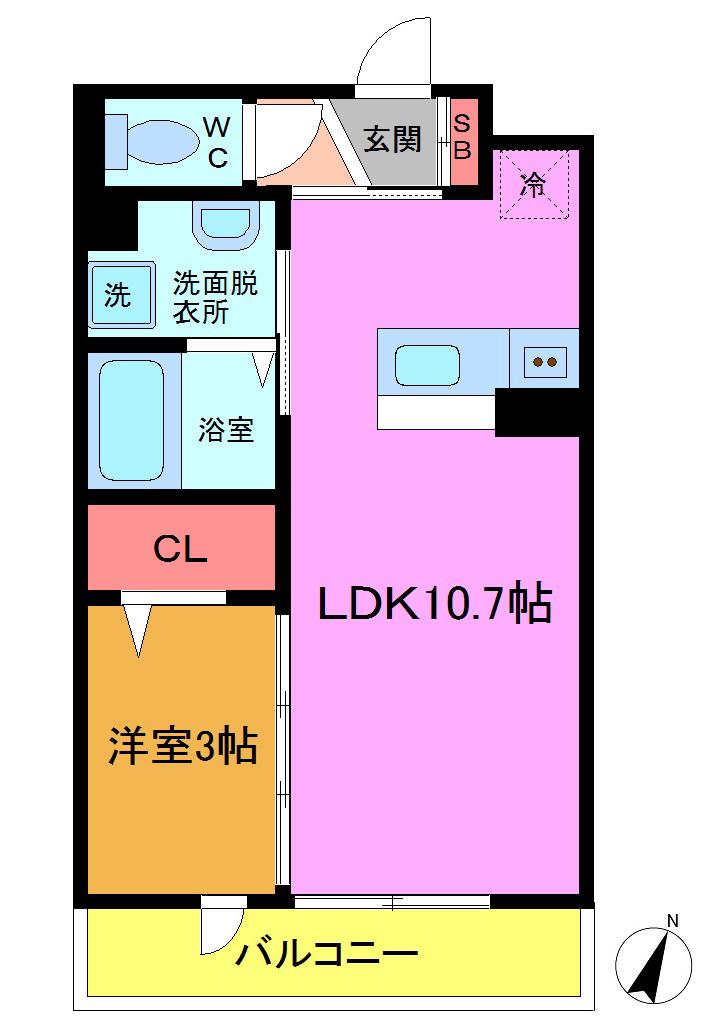 ハイデンス原木中山A棟(1LDK/2階)の間取り写真