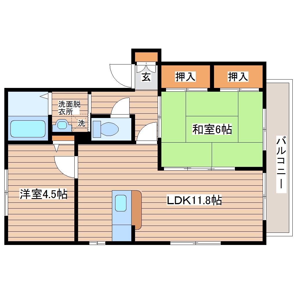 フローラ中山(2LDK/2階)の間取り写真