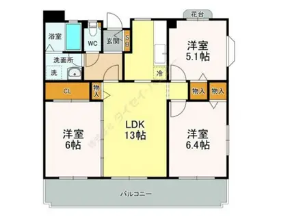 ボヌール・河本(3LDK/1階)の間取り写真