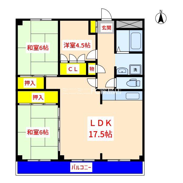 第3久保ビル(3LDK/5階)の間取り写真