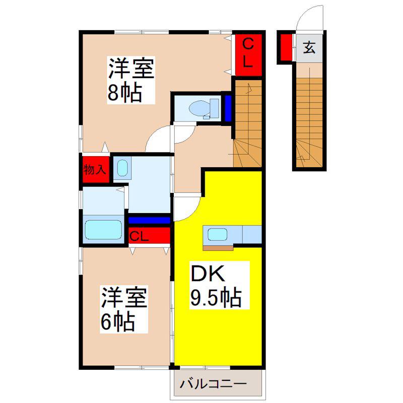 ROYAL GARDENN KANAI(2DK/1階)の間取り写真