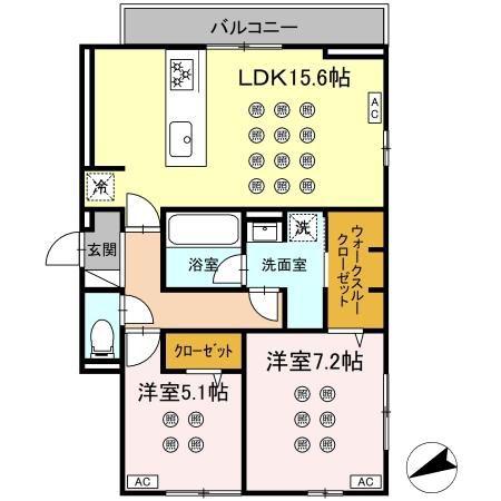 北九州モノレール 片野駅 徒歩15分 3階建 新築(2LDK/3階)の間取り写真