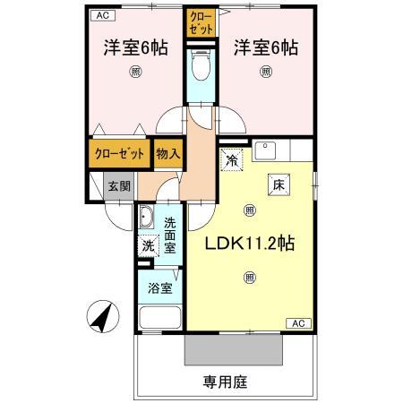 フォレストD(2LDK/1階)の間取り写真