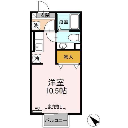 セジュールセードル A(ワンルーム/2階)の間取り写真