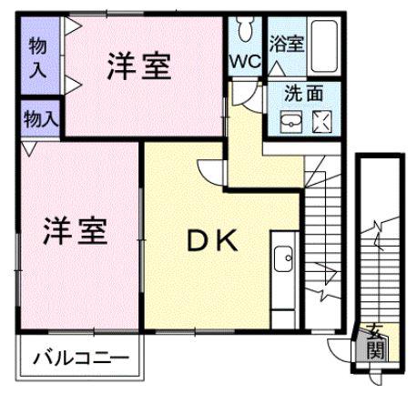ボヌール・メゾンB(2DK/2階)の間取り写真