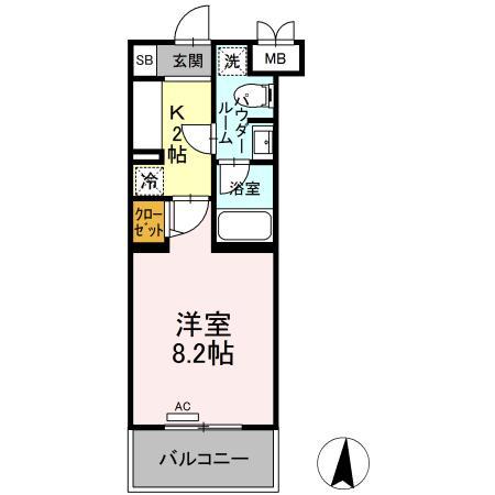 ファンディ平塚(1K/8階)の間取り写真